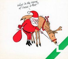 Lucas Christmas card expressing the dislike of many employees for the new branding of the company