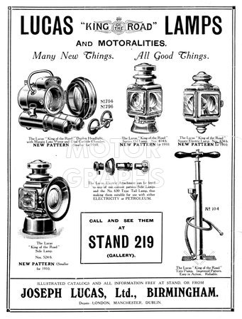 Lucas equipment for cars 1909
