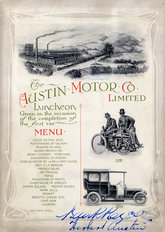 Austin Motor Company signed Lunch Menu