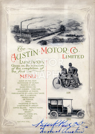 Austin Motor Company signed Lunch Menu