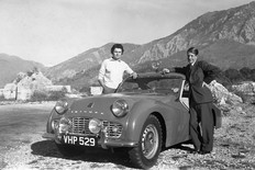 Annie Soisbault and Ken Richardson with TR3A in Col de Braus 1957
