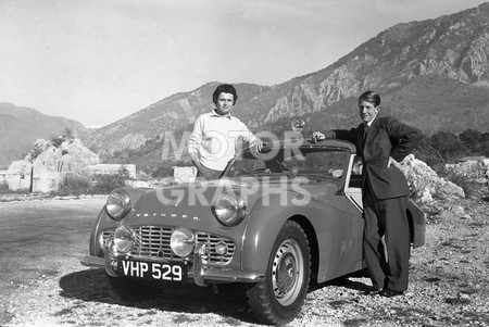 Annie Soisbault and Ken Richardson with TR3A in Col de Braus 1957