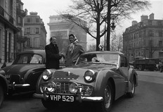 Annie Soisbault and Ken Richardson with TR3A in Paris 1957