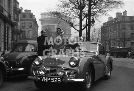 Annie Soisbault and Ken Richardson with TR3A in Paris 1957