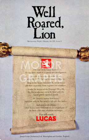 Lucas Advertisement Well Roared Lion 1969